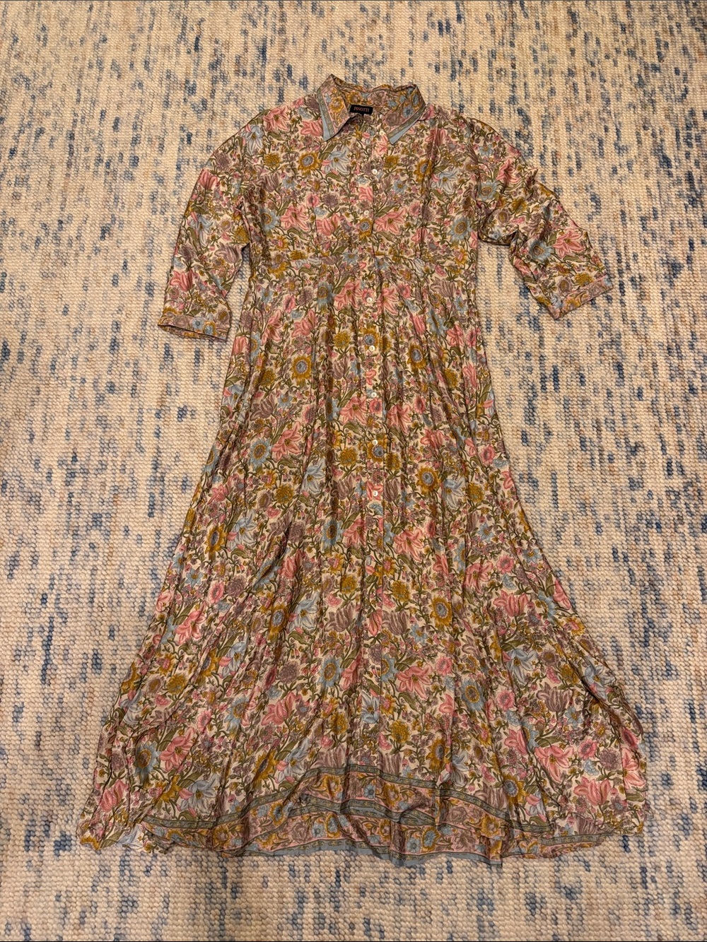 Floral Button-Front Maxi Dress in Pink and Olive